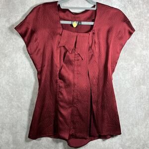 Feral Childe Silk‎ Blouse Womens Small Red Textured Cap Sleeve Scoop Neck Career